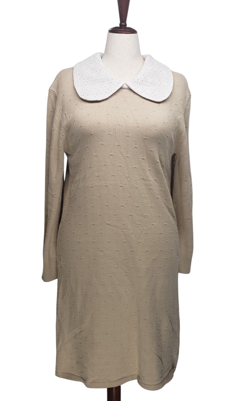 Salt Khaki French Dot Sweater Dress XL – Preppy Eyelet Peter Pan Collar